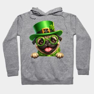 St Patricks Day Peeking Pug Dog Hoodie